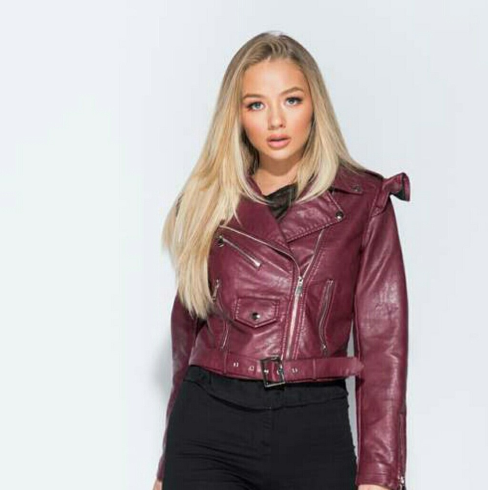 Set the Record straight Wine Biker Leather Jacket